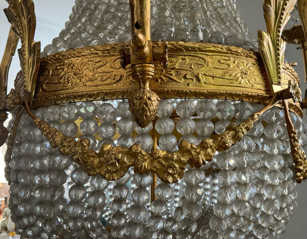 Grand lustre Empire Montgolfière XIXème en bronze et cristal