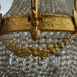 Large 19th century Empire Montgolfière chandelier in bronze and crystal