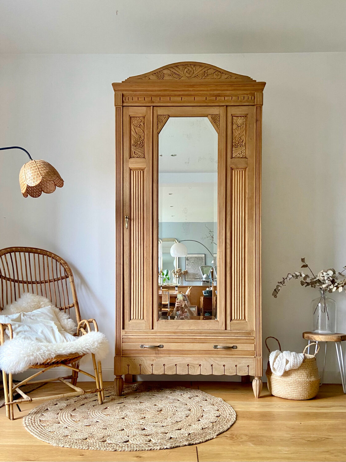 Parisian art deco cabinet 1930 in raw wood