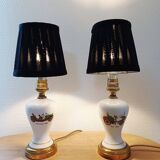 Pair of mid-century porcelain brass bedside lamps, 50s/60s