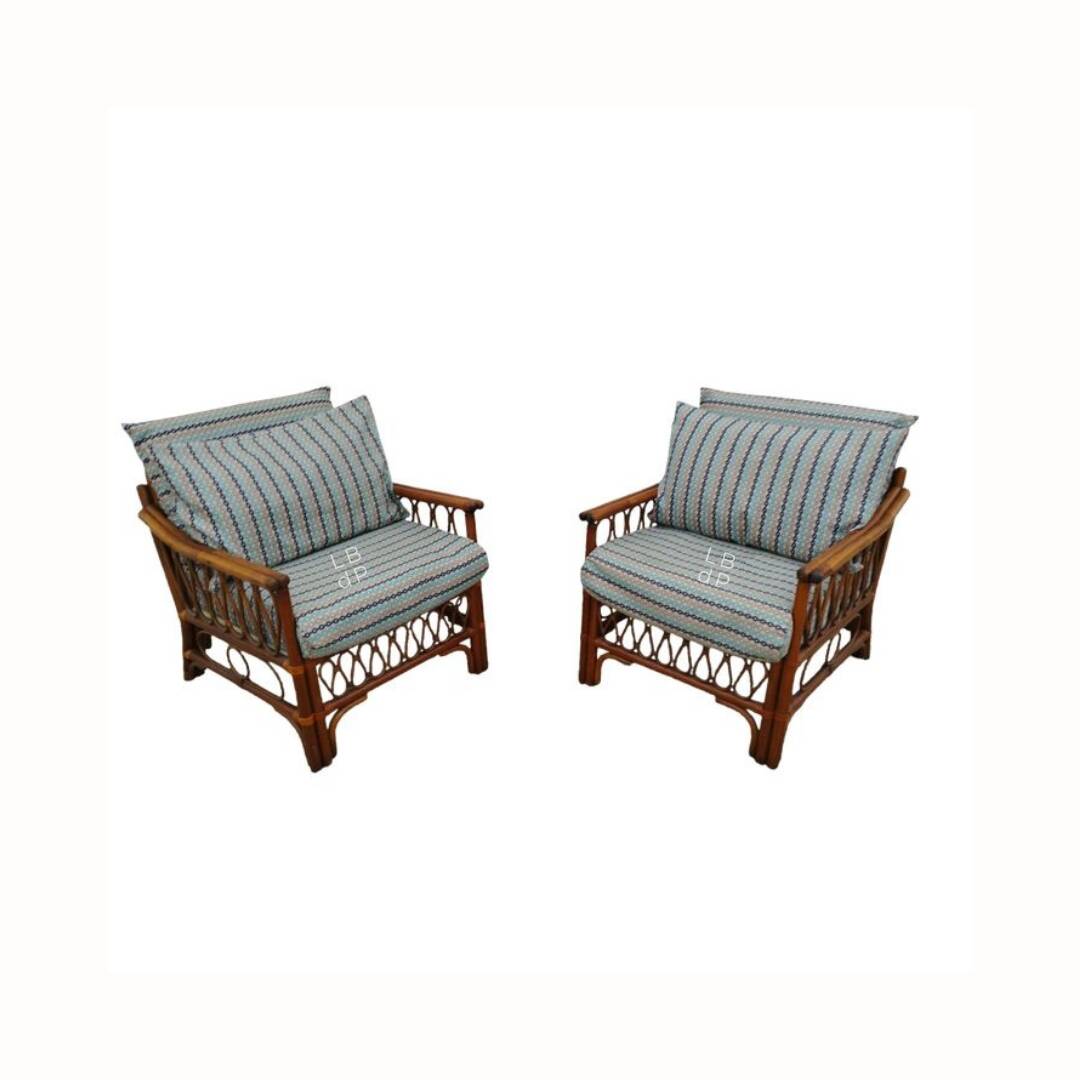 Pair of glacier blue armchairs in rattan French Riviera vintage ép.