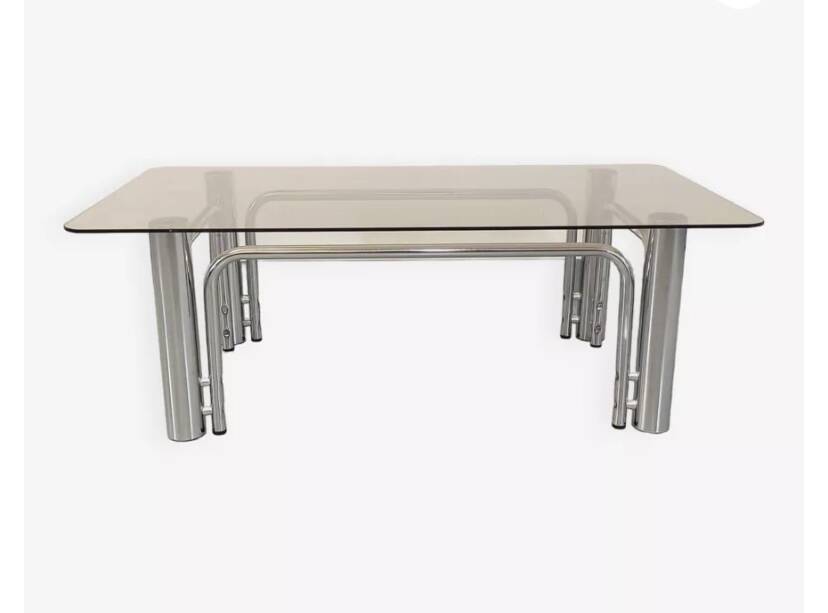 Coffee table in metal and smoked glass from the 70s