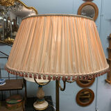 Lampadaire laiton et abat jour en soie rose
