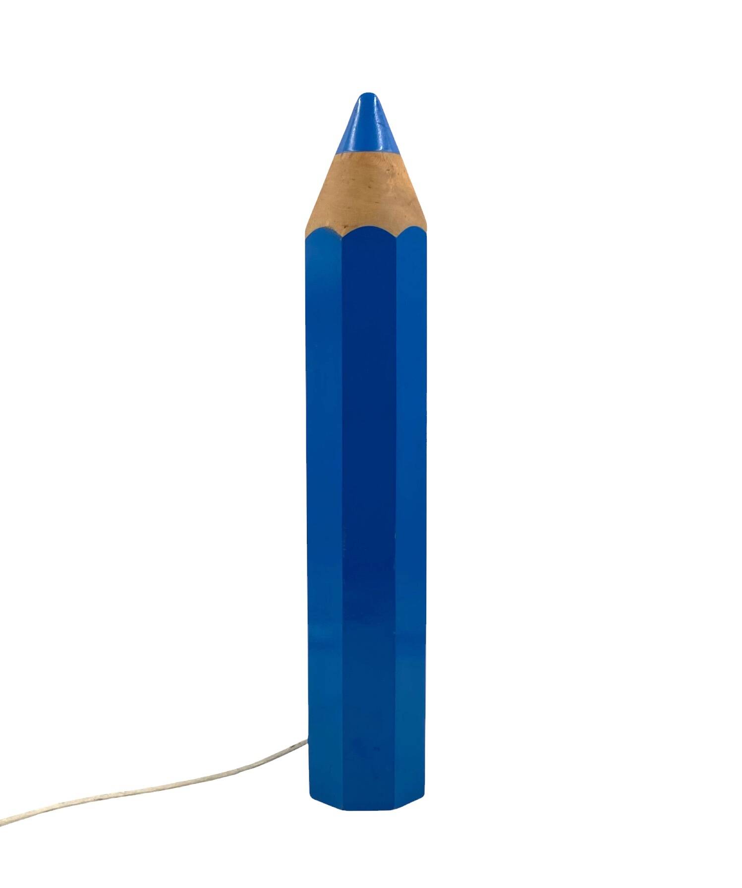 Pierre Sala, postmodern blue Pencil table lamp, Ed. Vilac France 1980s