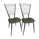 Pair of black metal chairs and khaki green skai, 60s