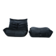 Ensemble de chaise et pouf Togo en velours noir brillant