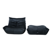 Togo set of chair and pouf in black shiny velvet