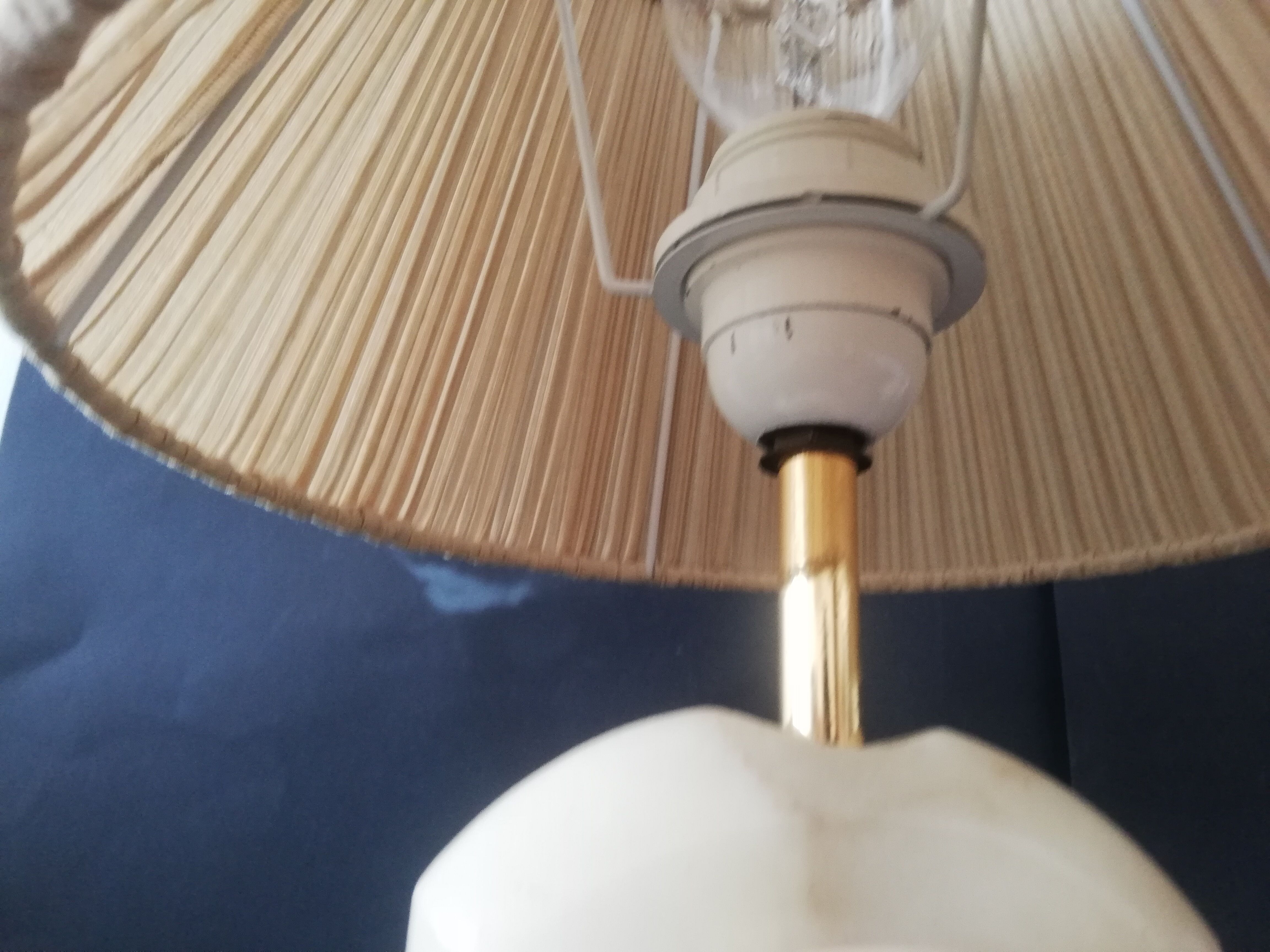 Pair of Art Deco marble alabaster pleated shade table lamps vintage