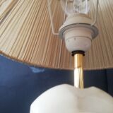 Pair of Art Deco marble alabaster pleated shade table lamps vintage