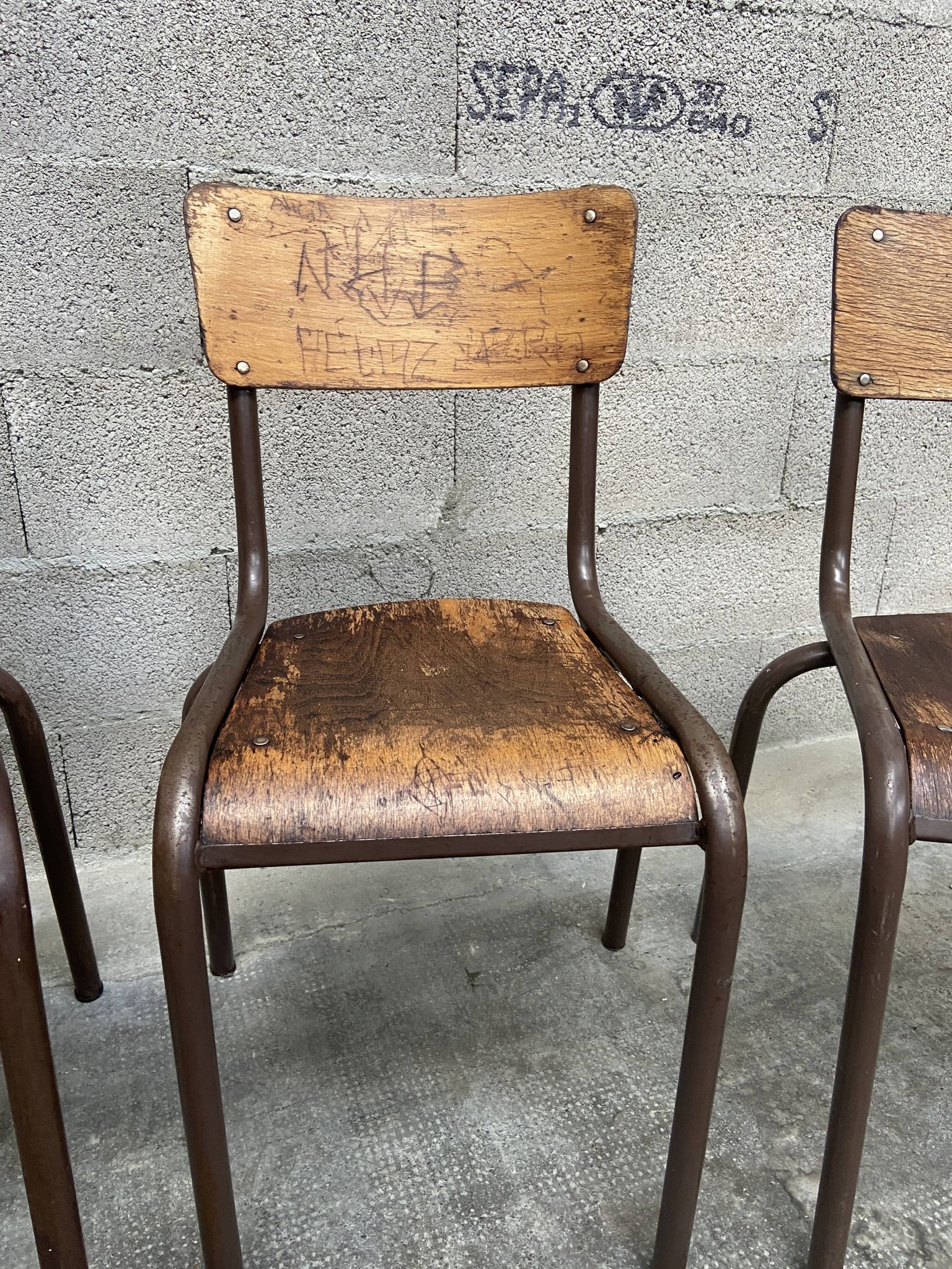 4 vintage school chairs