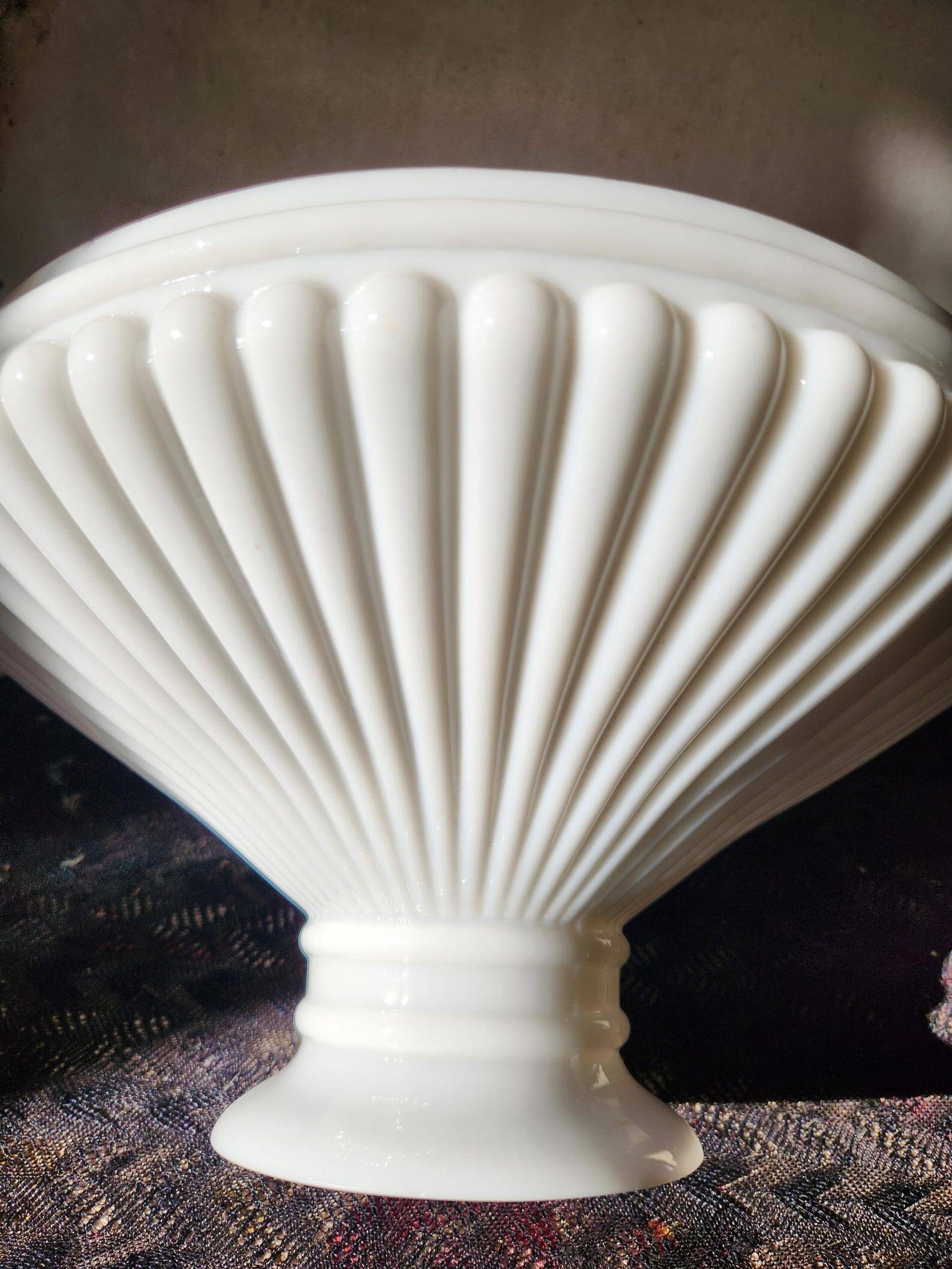 1930s Lamp Shade Art Deco White Opaline Ribbed Glass Lamp Shade Office