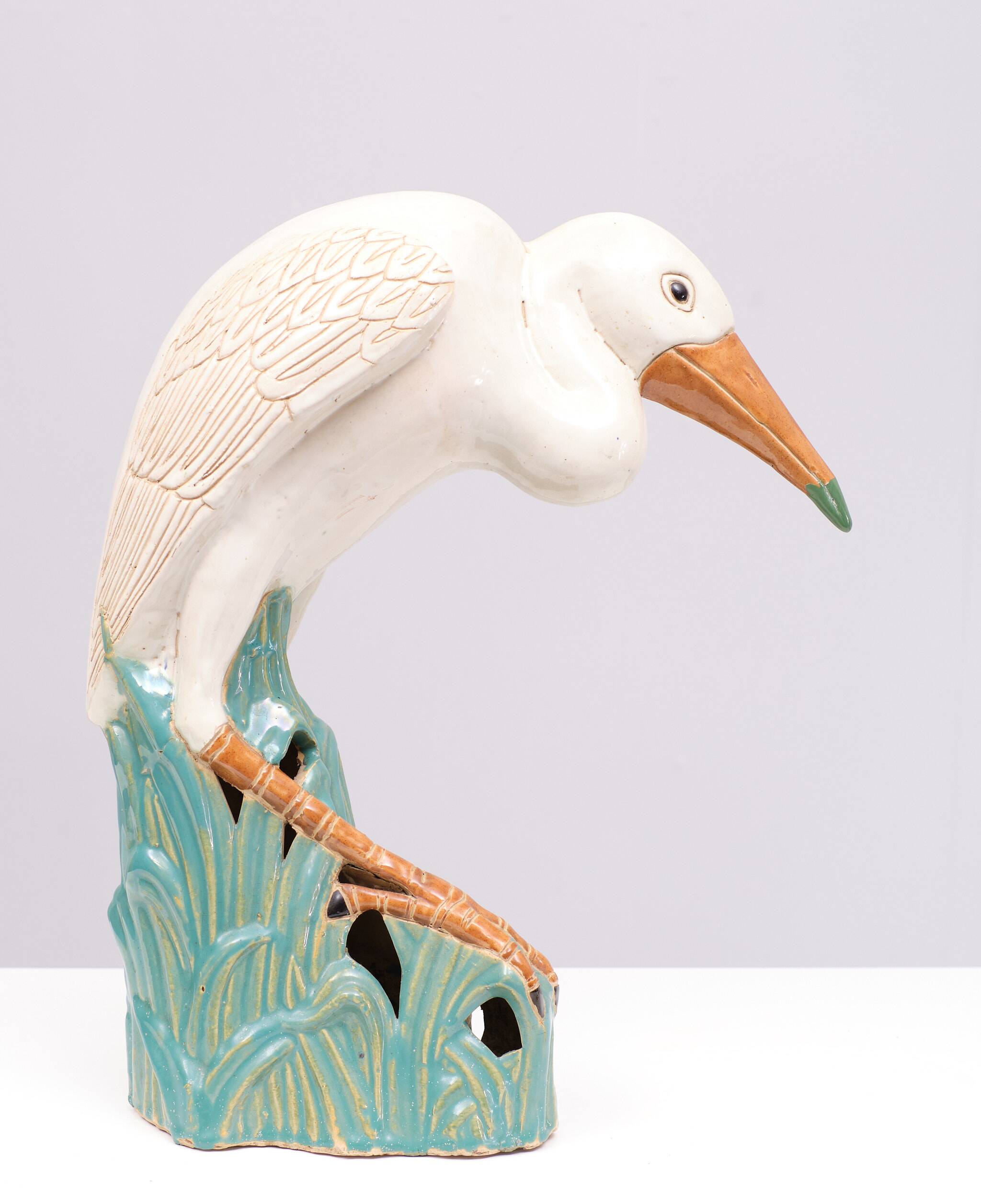 Large Vintage Ceramic Heron Bird Sculpture 1970s