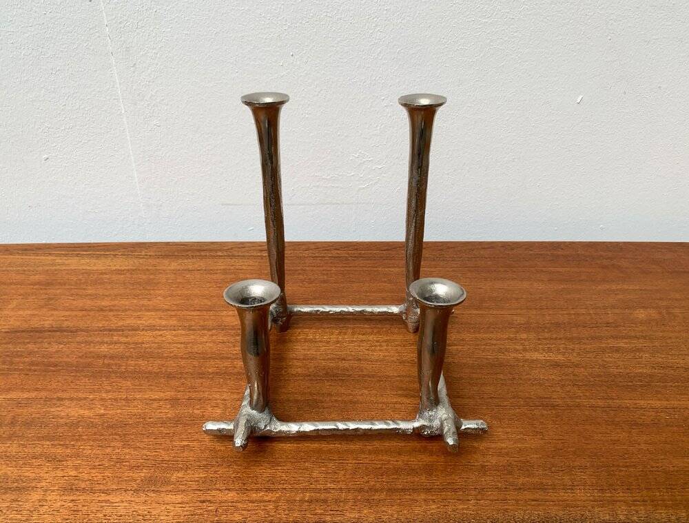 Brutalist sculptural cast aluminium candlestick Danish