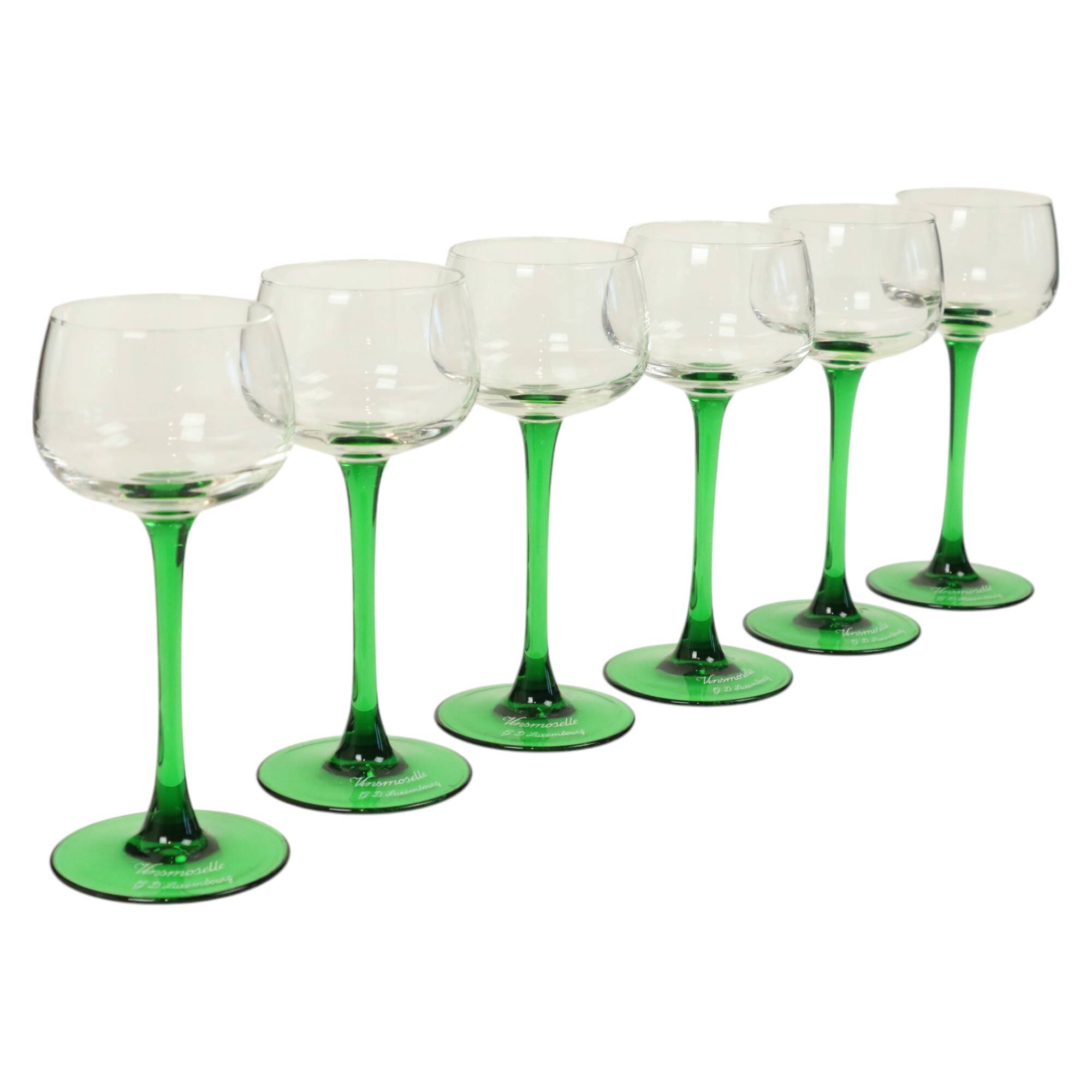 Set of 6 Vintage Luminarc Vins Moselle Wine Glasses Green