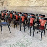 Set of 27 black and red bistro chairs – All wood