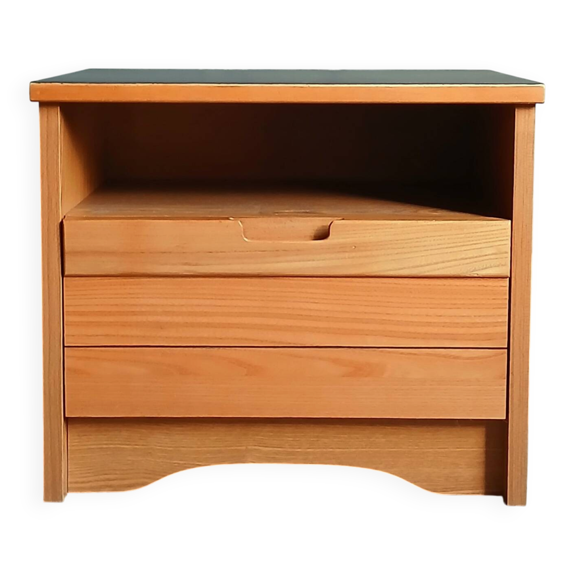 Brutalist bedside table in elm & laminate simat (doubinski brothers). 80's