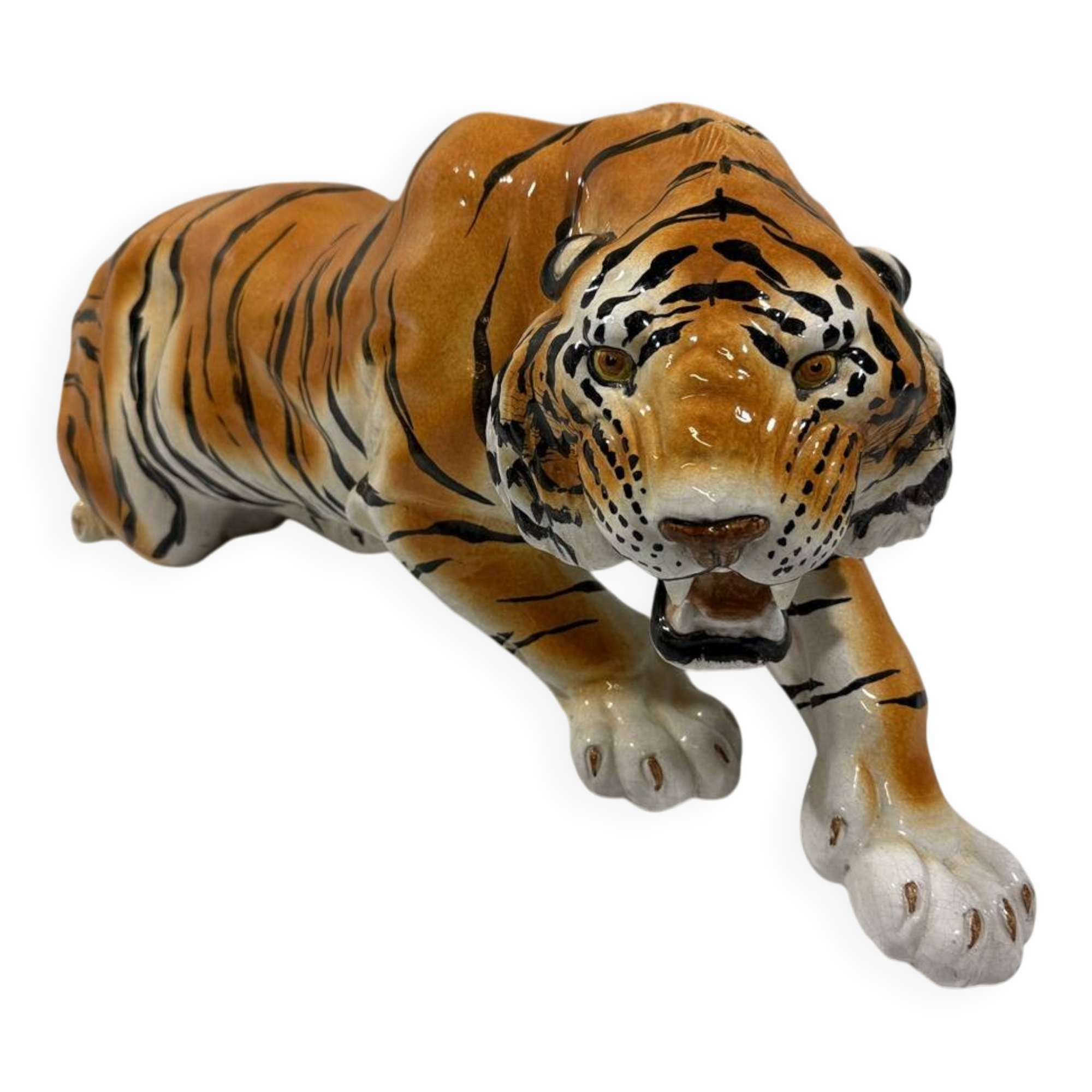 Grand tigre en céramique italienne des années 1970