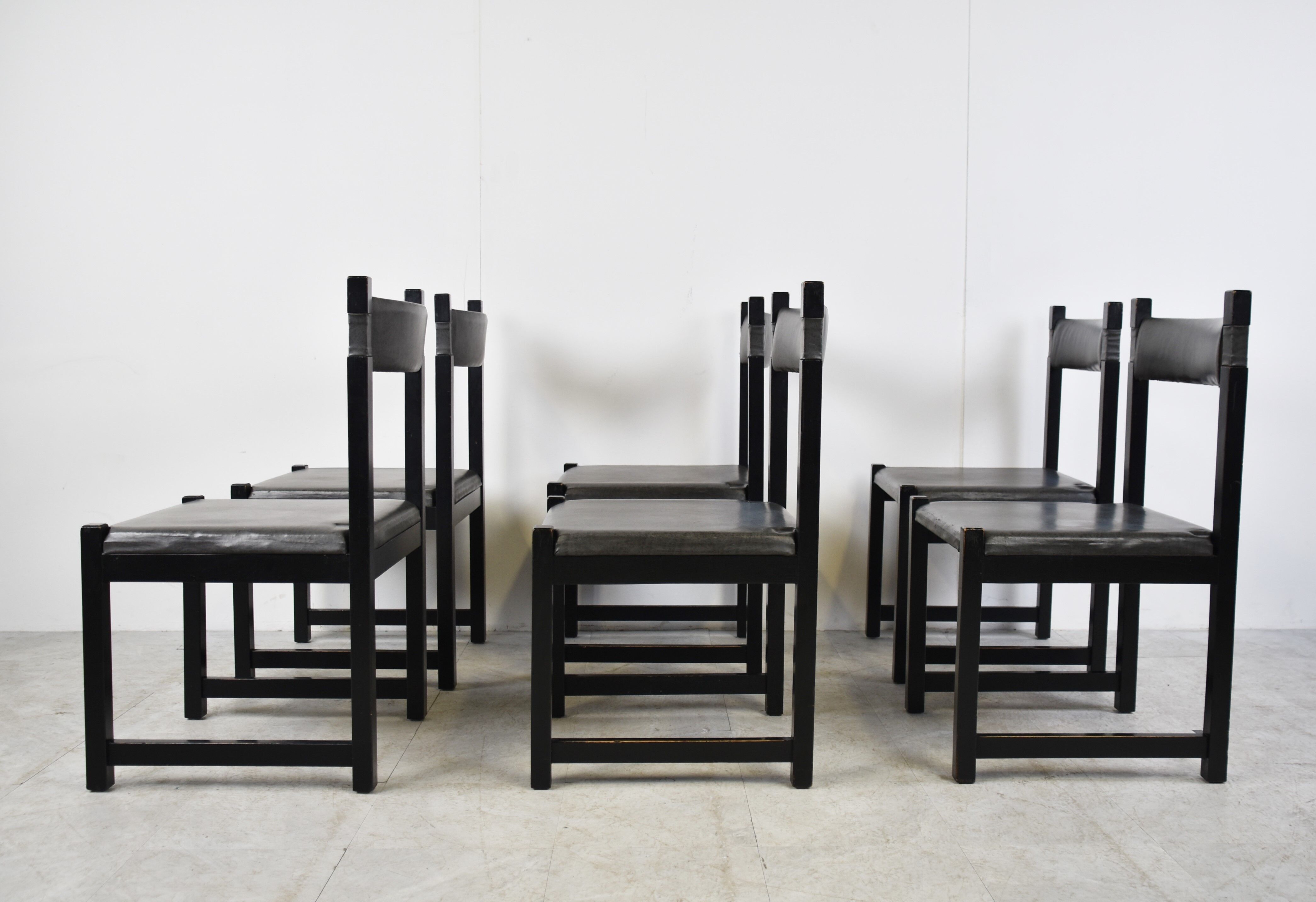 Set of 6 brutalist dining chairs by Emiel Veranneman for Decoene, 1970s