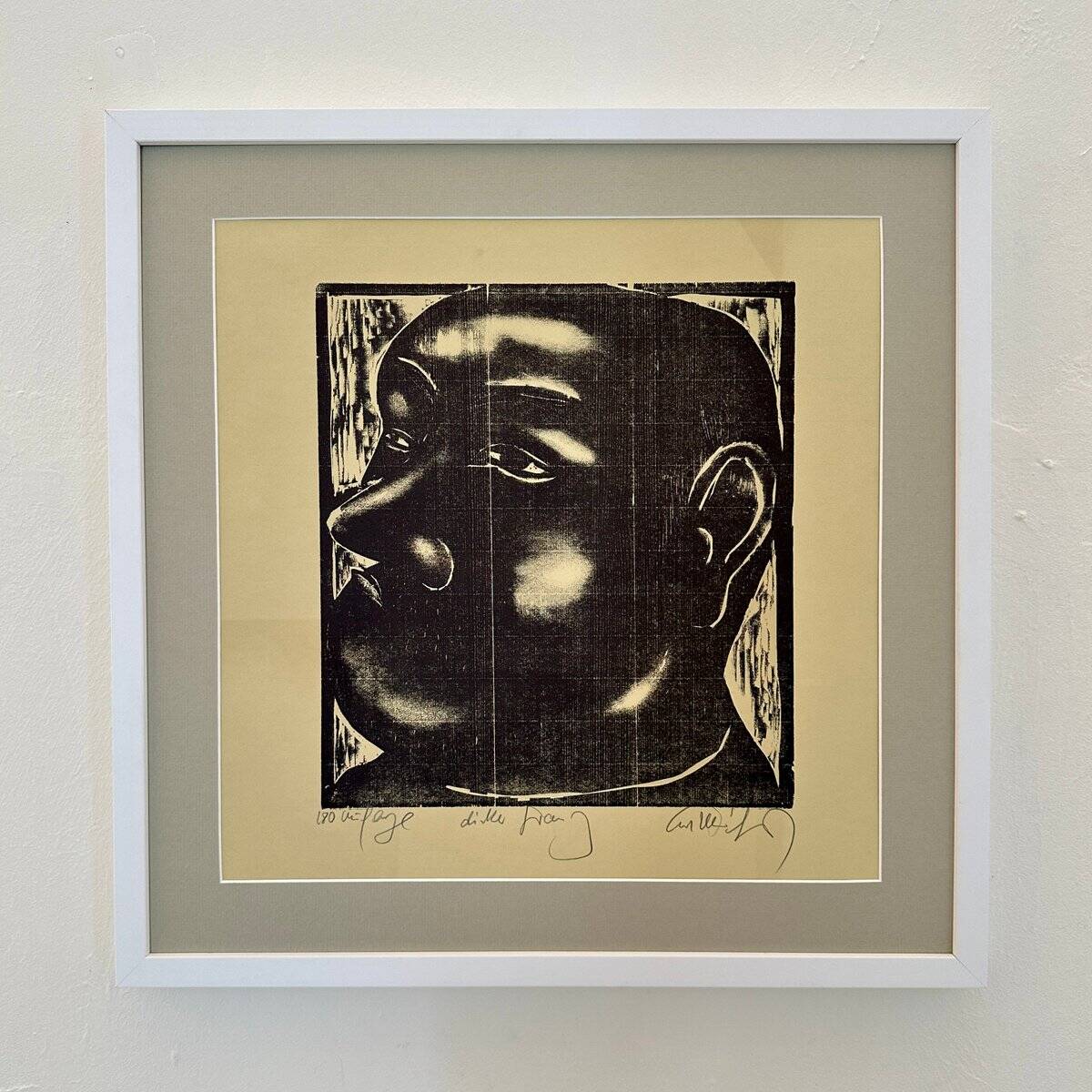 Portrait of a Man, 1972, Linocut, Framed