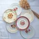Multicolored flower dinner plates from Moulin des Loups, St Amand and Badonville