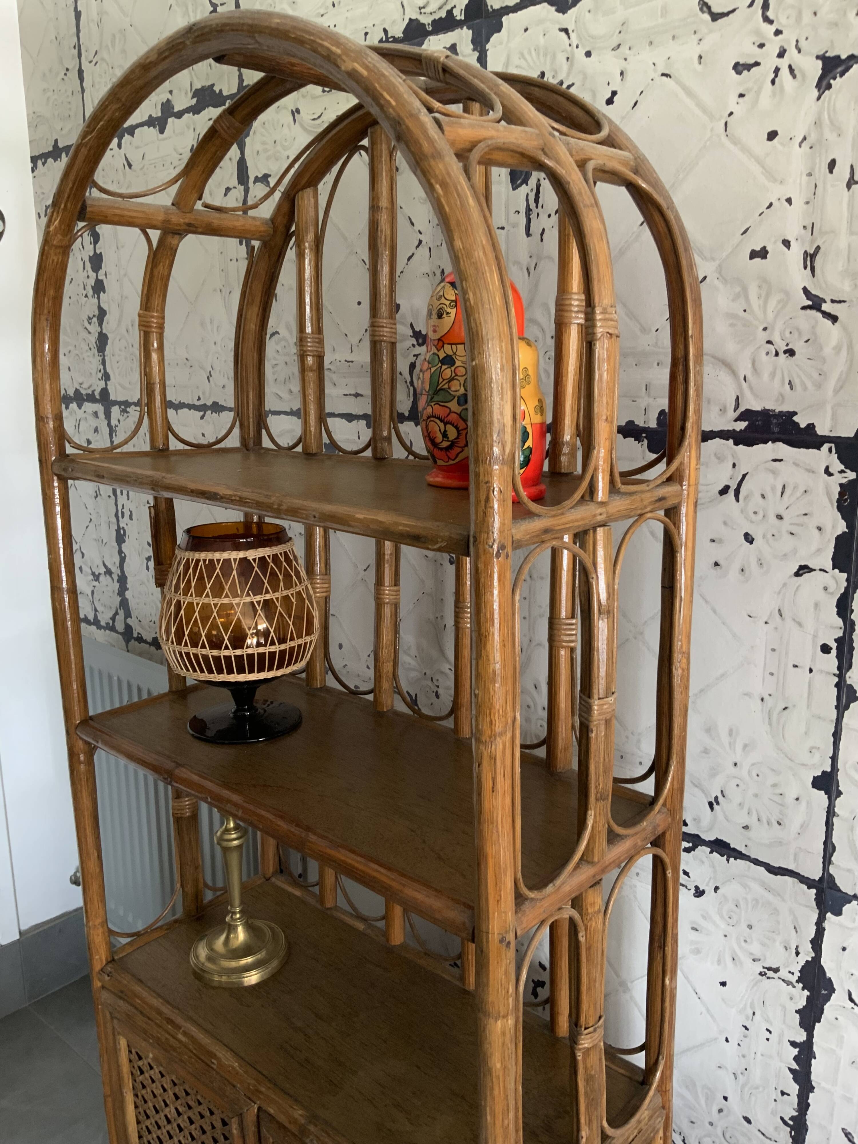 Vintage bamboo bookcase shelf