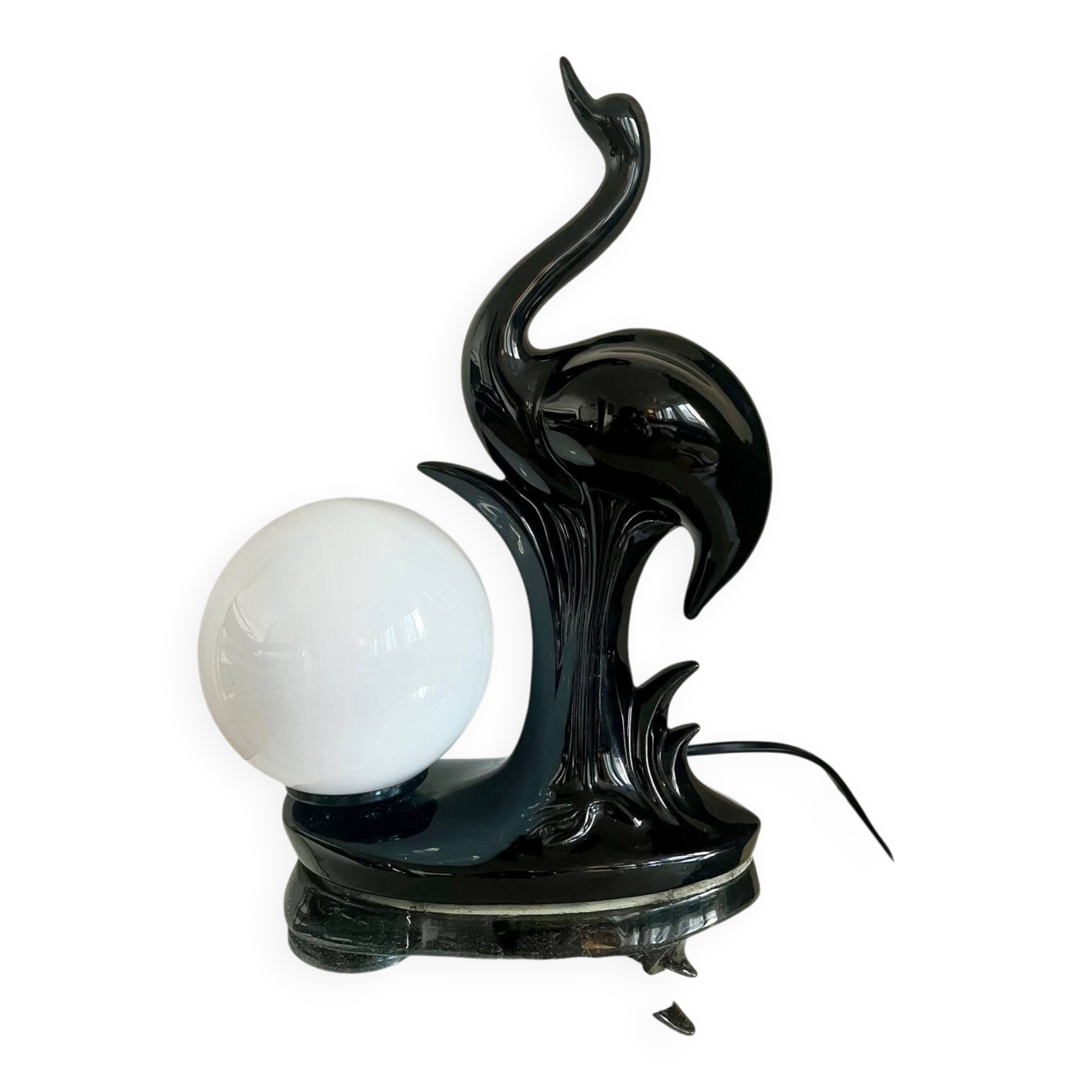 Vintage ceramic lamp with opaline globe