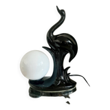 Vintage ceramic lamp with opaline globe