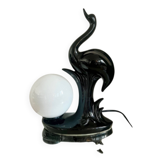 Vintage ceramic lamp with opaline globe