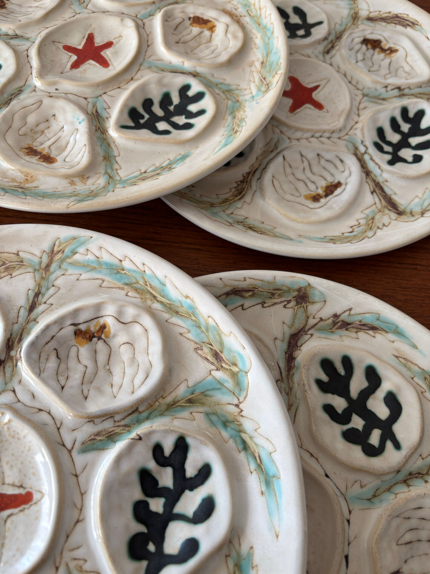 Set of 6 Vintage Ceramic Oyster Plates MBFA PORNIC Made in