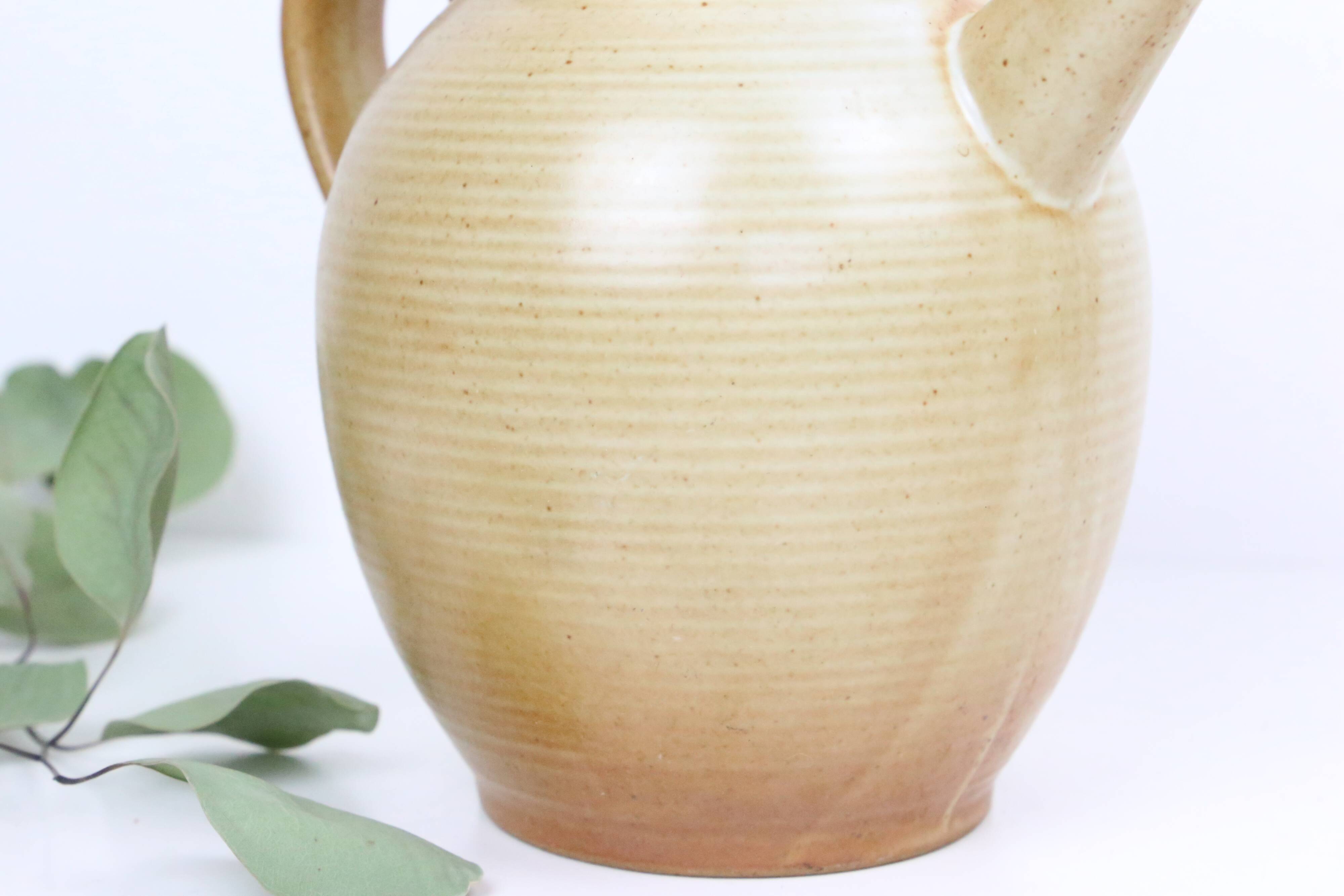 Vintage beige stoneware teapot, signed Grès Village