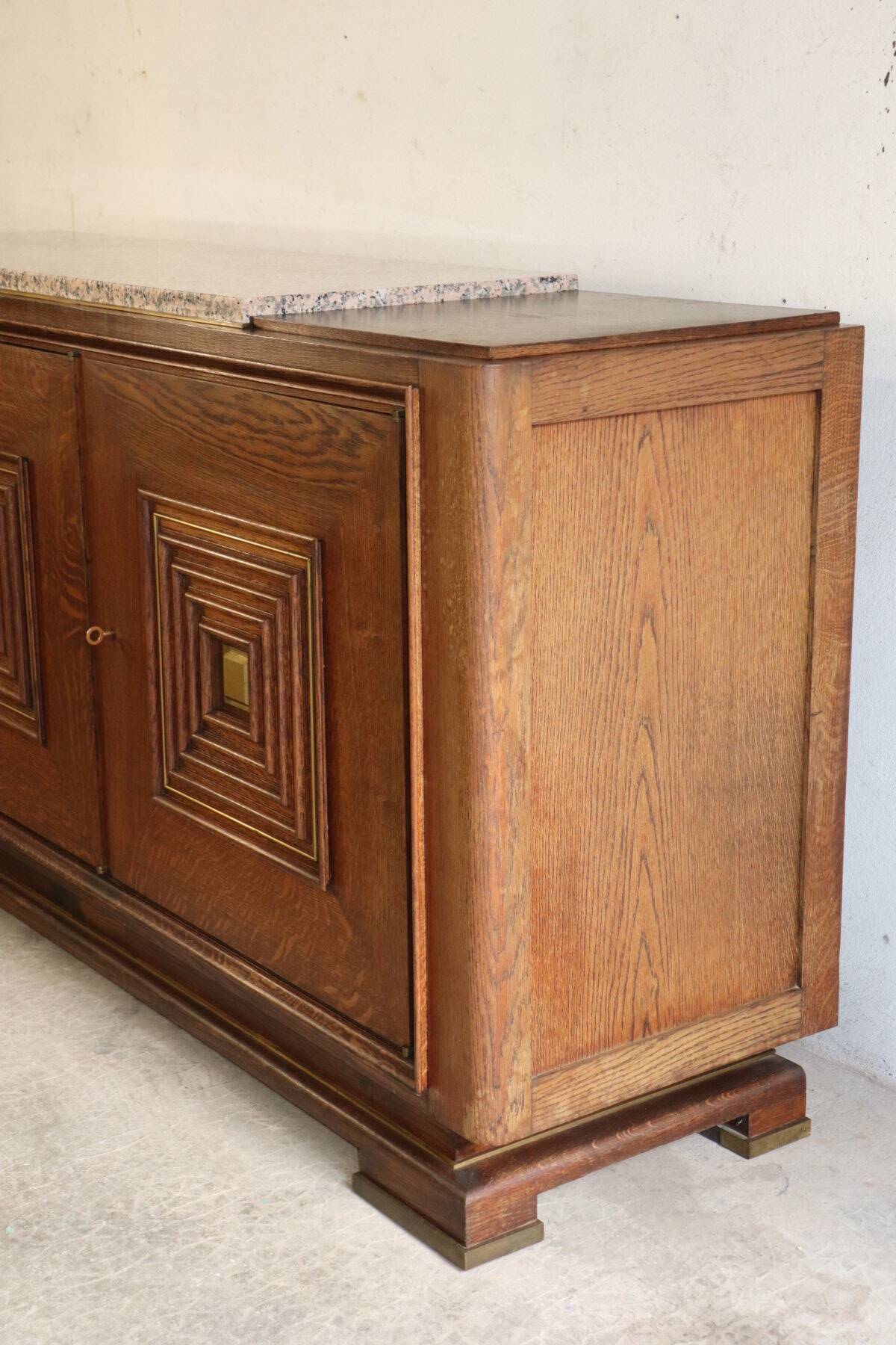 Art Deco sideboard in solid oak and marble, 1940
