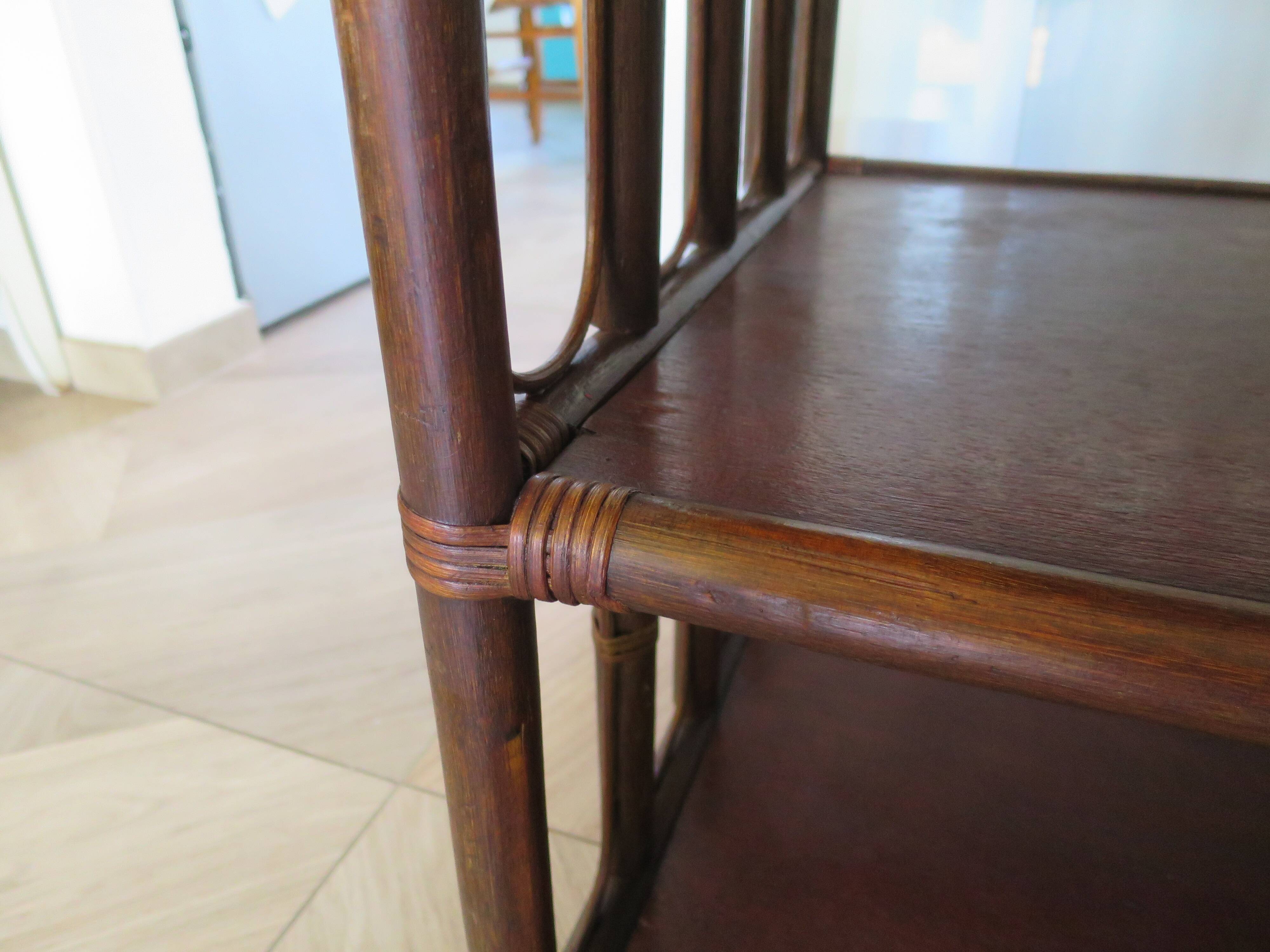 Retro side table - vinyl furniture - rattan and bamboo - 1980s