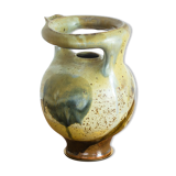 Amphore cruche à anse circulaire en grès émaillé vert - Travail Francais - Circa 1960