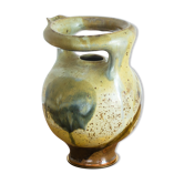 Amphore cruche à anse circulaire en grès émaillé vert - Travail Francais - Circa 1960