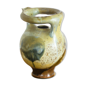 Green enamelled circular sandstone amphorae - Work Francais - Circa 1960