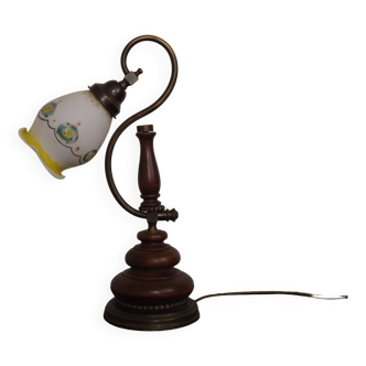 Wooden and opaline glass lamp
