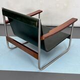 Fauteuil lounge vintage italien chrome et cuir des années 60