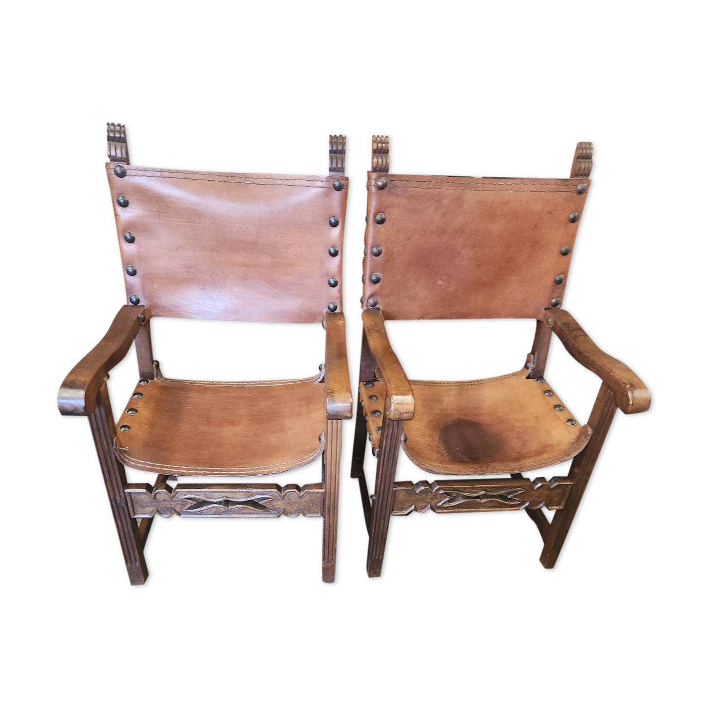Pair of leather armchairs 19th century