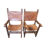 Pair of leather armchairs 19th century