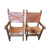 Pair of leather armchairs 19th century