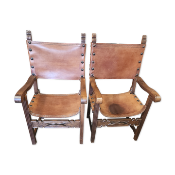Pair of leather armchairs 19th century