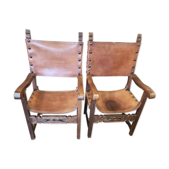 Pair of leather armchairs 19th century
