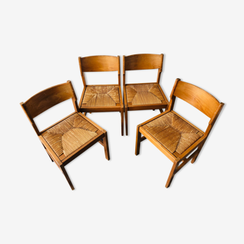 4 chaises vintage en pin assise paille