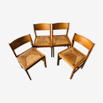 4 vintage pine chairs sitting straw