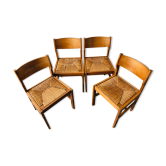 4 vintage pine chairs sitting straw