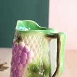 Barbotine pitcher from the 20s/30s with vine and grape decoration, Saint-Clément earthenware factory