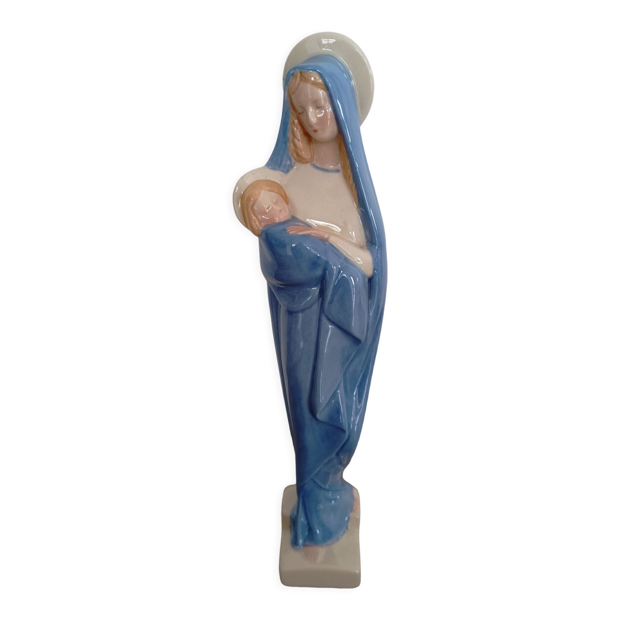 Virgin statue Faience Desvres Fourmaintraux H 28 cm