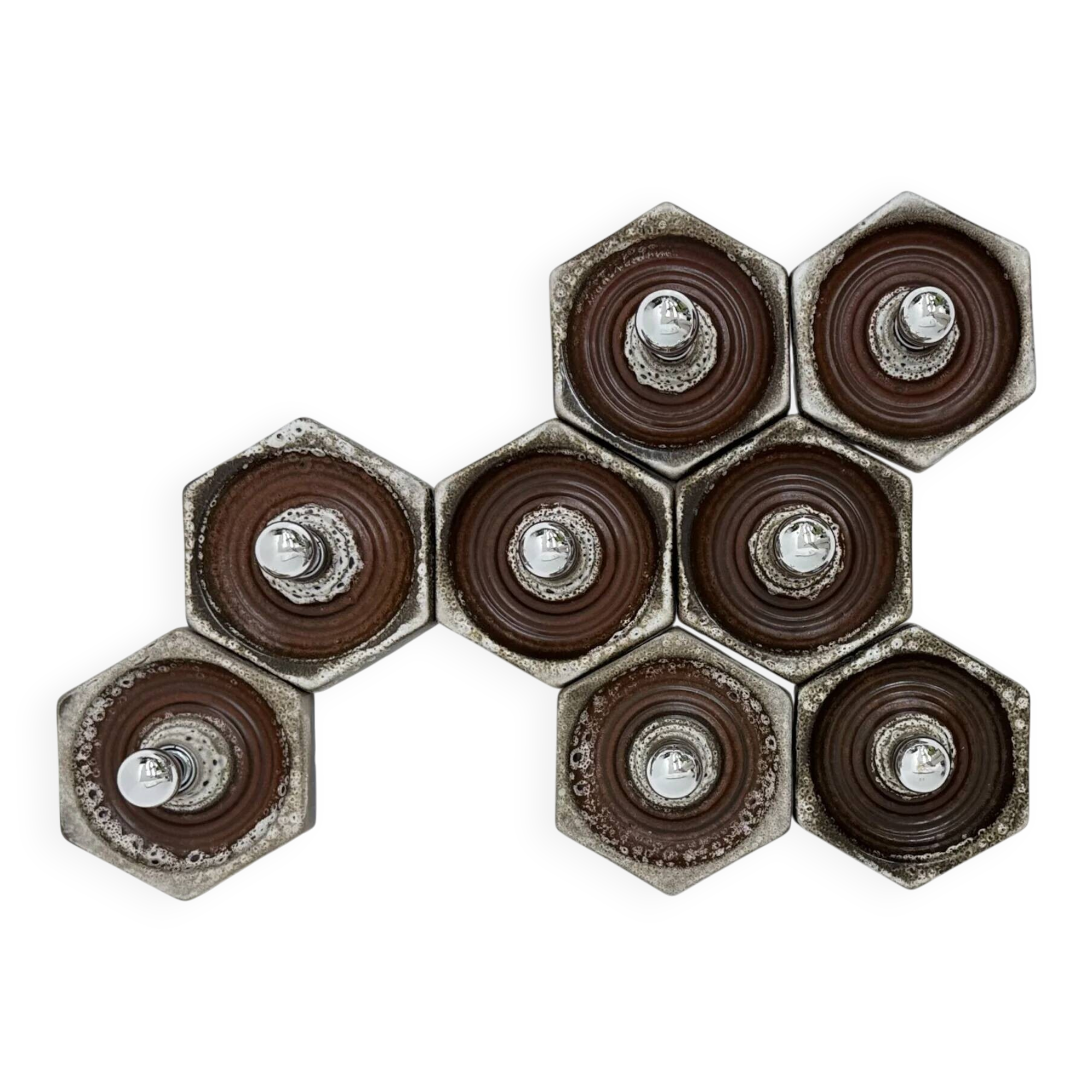 Set of 8 brown ceramic wall lamps, 1970s