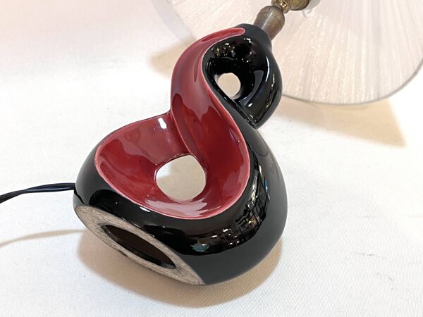 Lampe de chevet céramique rouge et noir 8 Vallauris années 50 1950 vintage