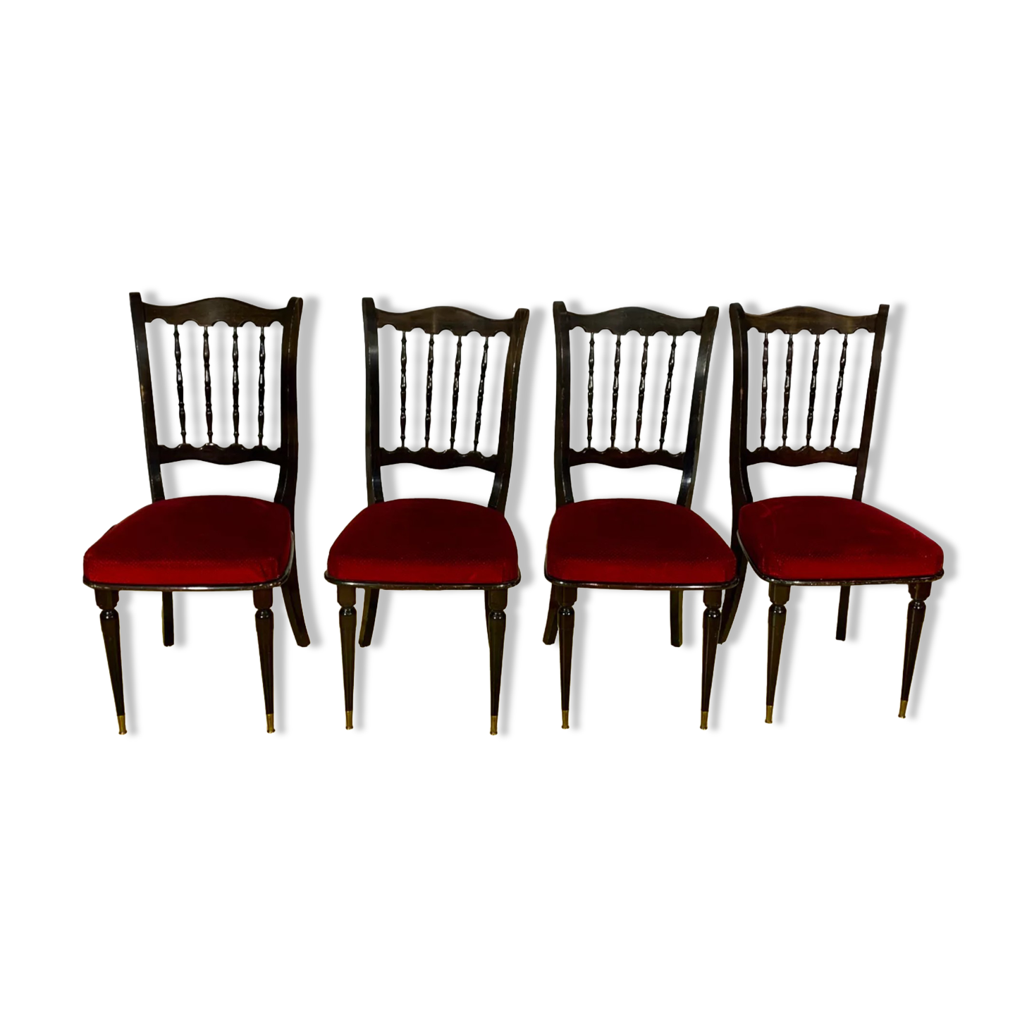 4 CHAIRS Napoleon III, black lacquered, seats Red Velvet